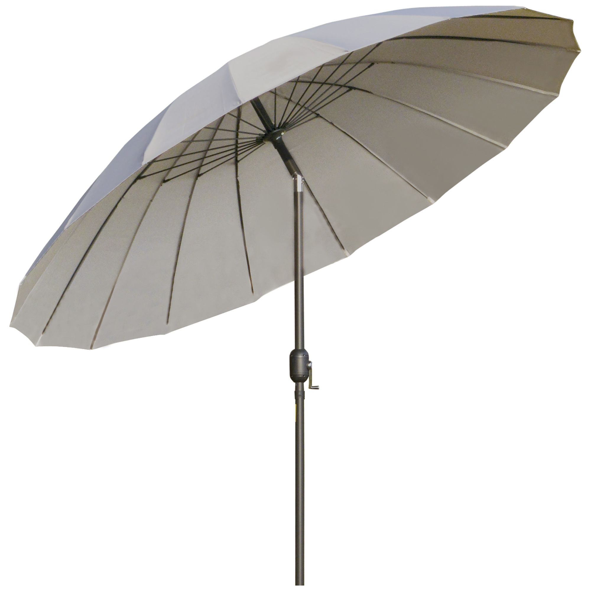 Guarda-sol de jardim Outsunny Ø250x240 cm com manivela, guarda-sol externo com mecanismo de inclinação e mastro de metal removível para terraço, piscina e pátio, cinza claro.