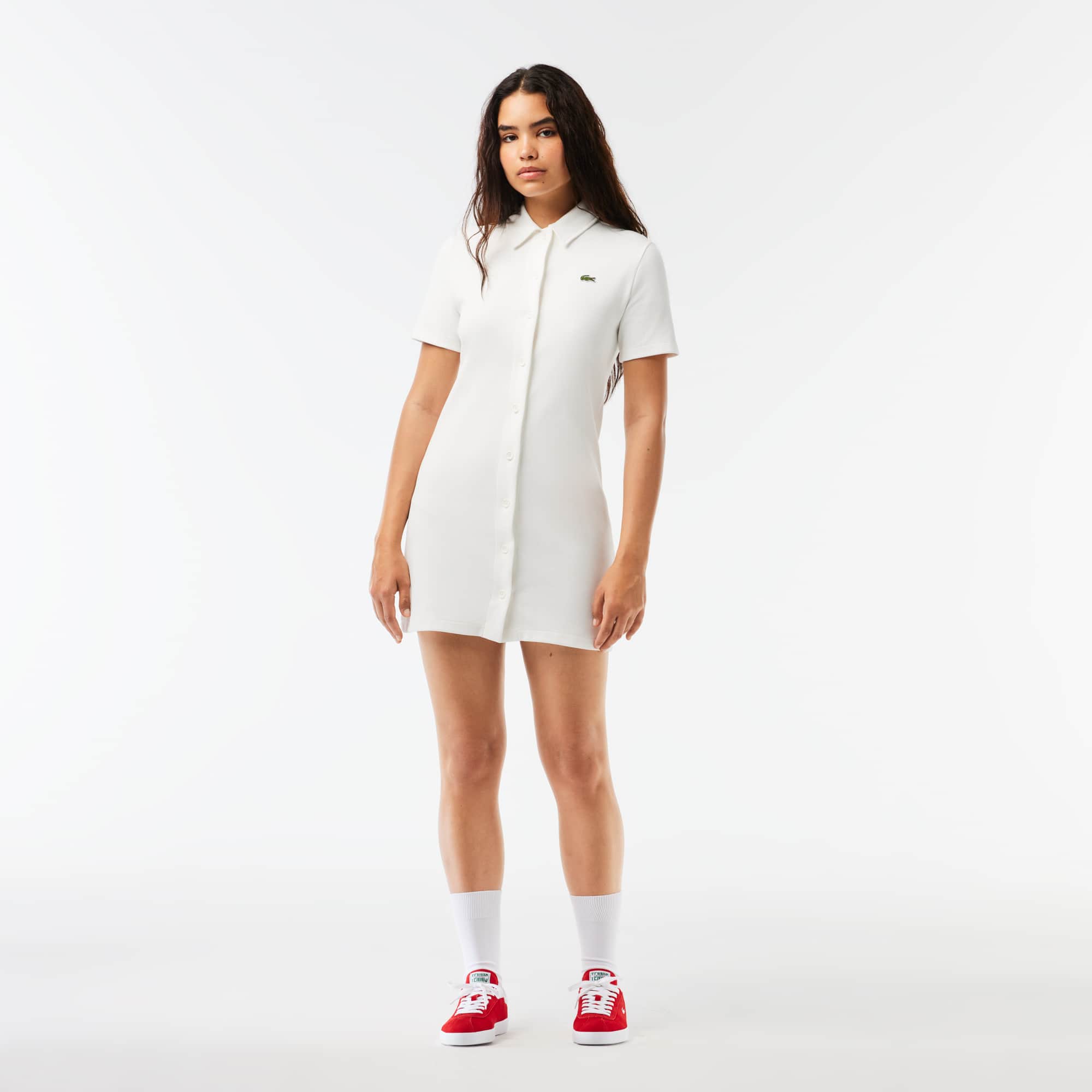 Robe polo boutonnée femme Lacoste en coton biologique Robes & Jupes - Blanc - Lacoste - Femme
