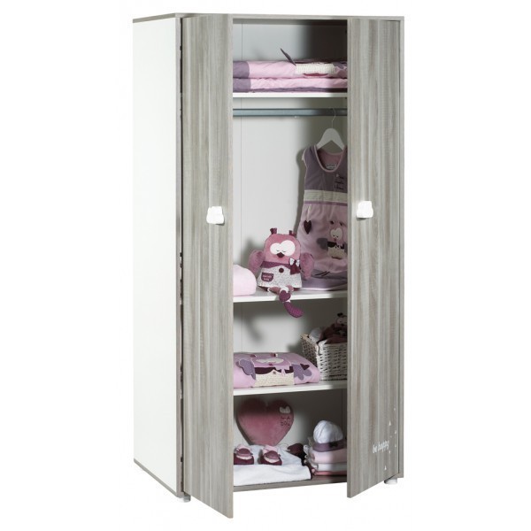 Rue du Commerce Armoire chambre bébé 2 portes SMILE - Chêne Silex