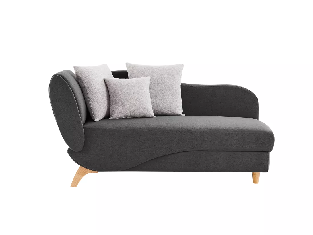 Méridienne droite convertible en tissu anthracite avec coffre de rangement PENELOPE