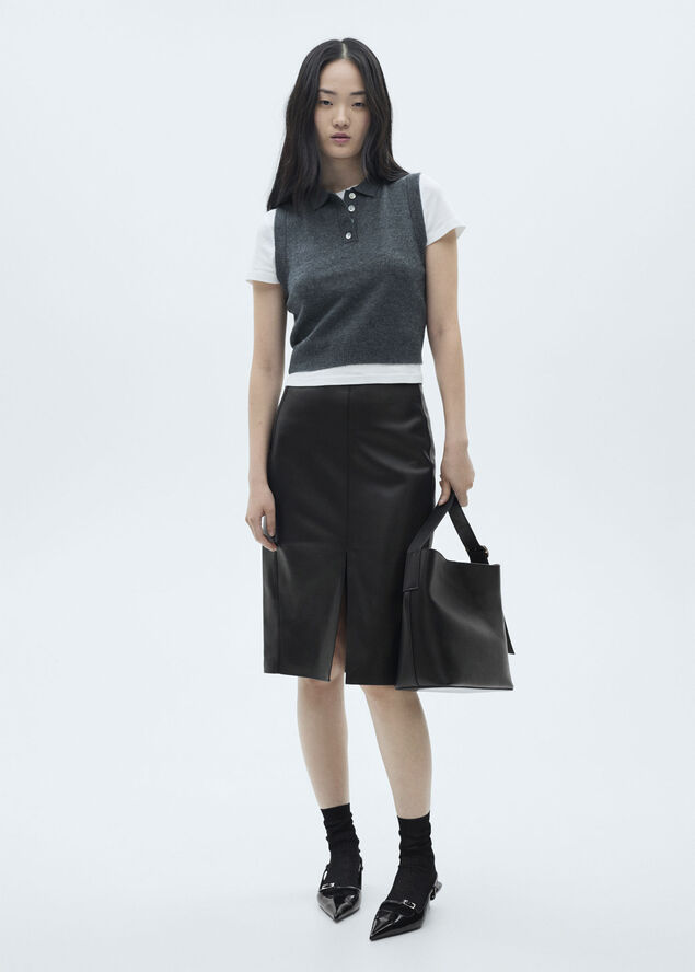 MANGO Faux-leather pencil skirt Black