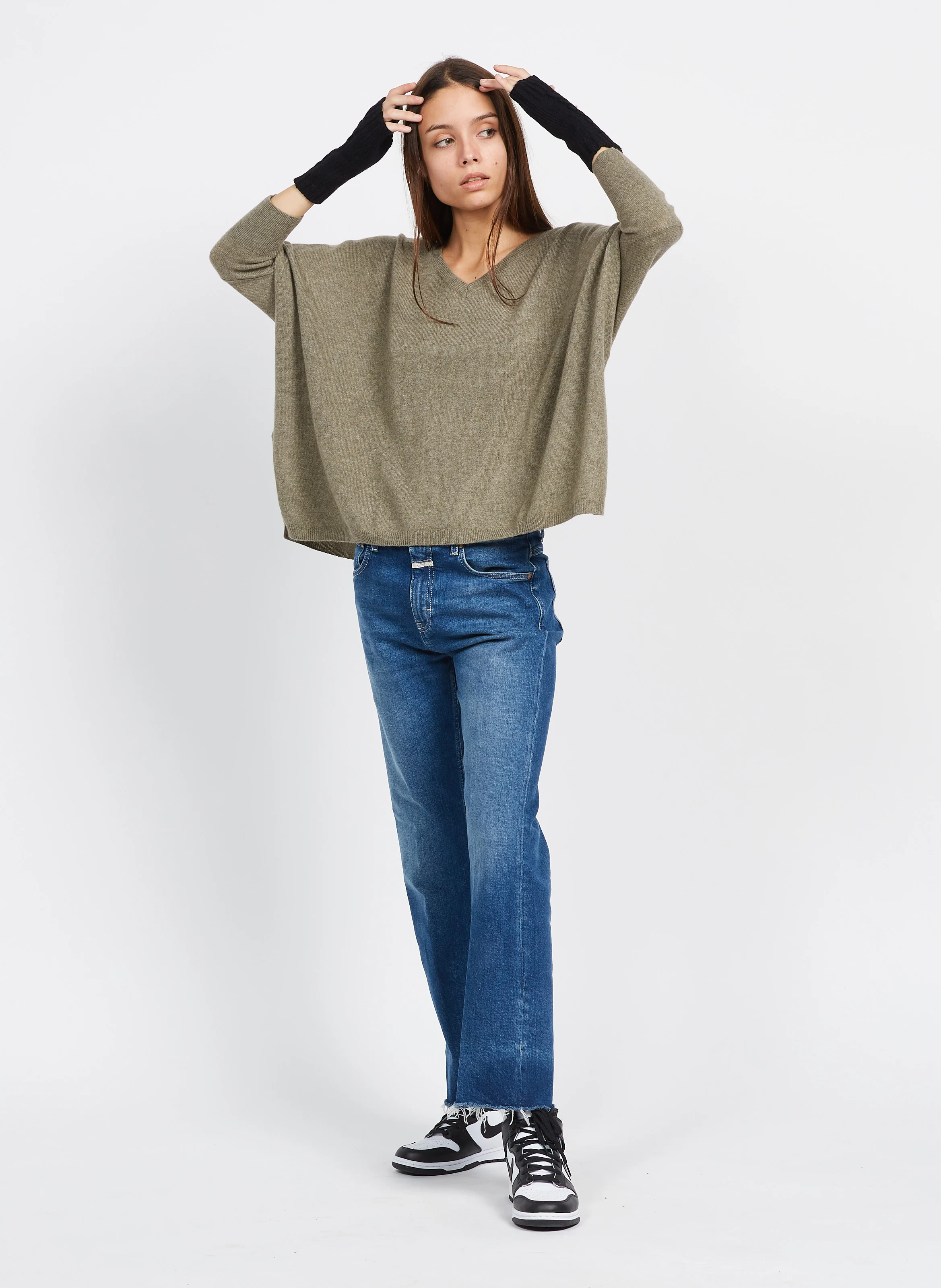 MINIE - Pull col V oversize en cachemire | Vert