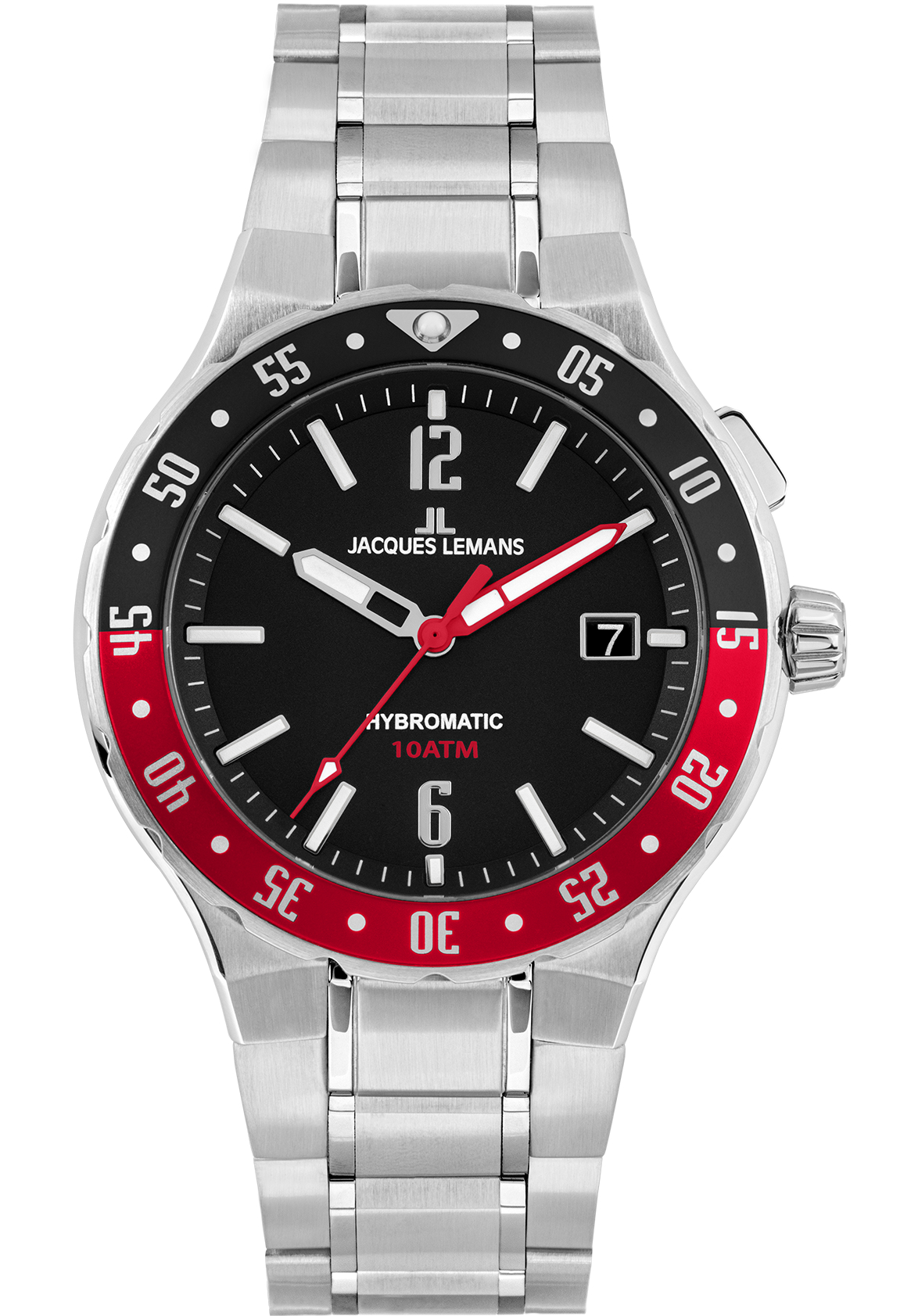 Jacques Lemans Herrenuhr Hybromatic Steel Red Black 1-2109F