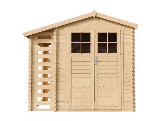 Abri de jardin en bois et range bûches extérieur - 3,53 + 0,97 m2 - TIMBELA M386F
