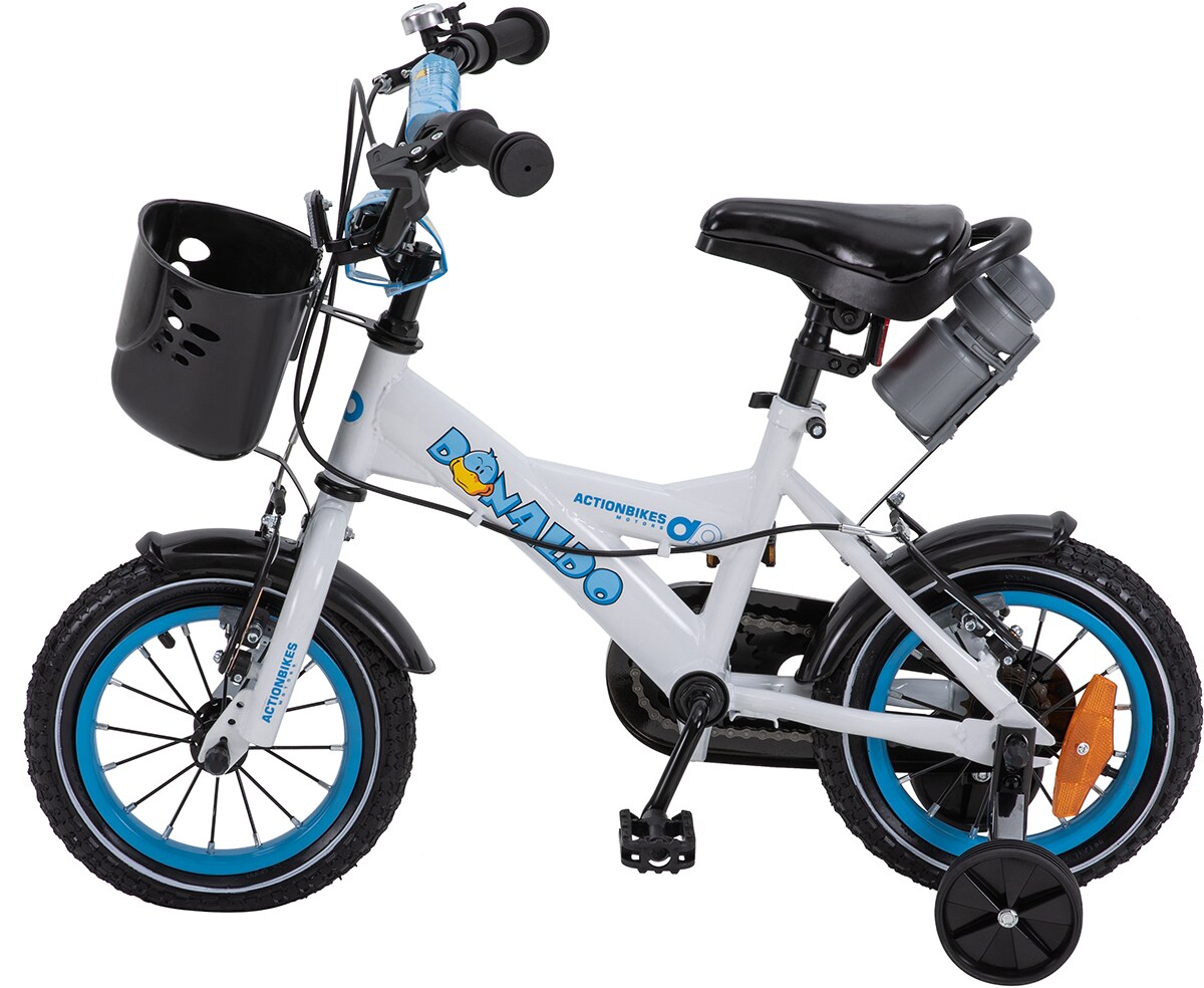 Actionbikes Kinderfahrrad Donaldo 12 Zoll, V-Brake-Bremsen, höhenverstellbar, Stützräder, Korb