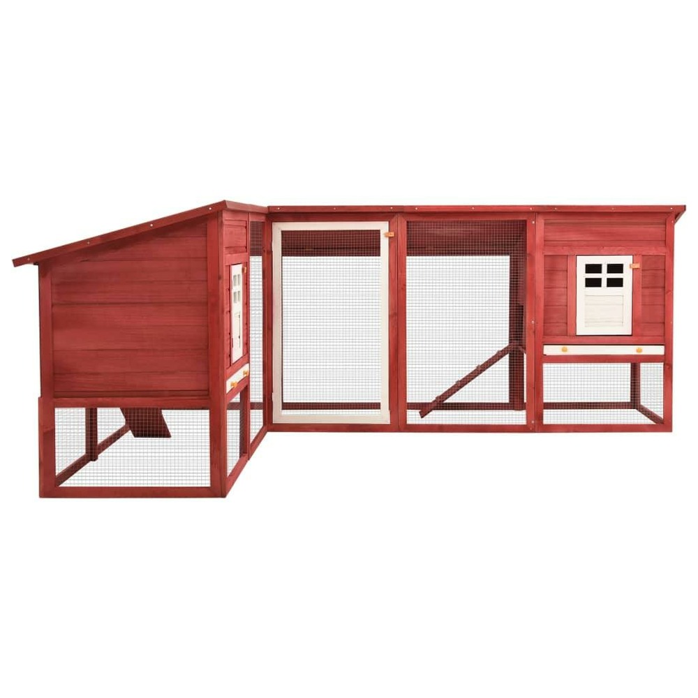Clapier d'extérieur 250 x 192 x 105 cm avec piste rouge et blanc bois de sapin