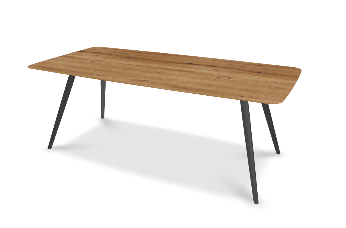 They & Me eettafel Joy – bootsvorm – eiken rustiek lak– onderstel RAL9017 verkeerszwart 200 x 100 x 75 | Eiken Rustiek Lak | Rechte Verjongde | Frame RAL9017 Verkeerszwart