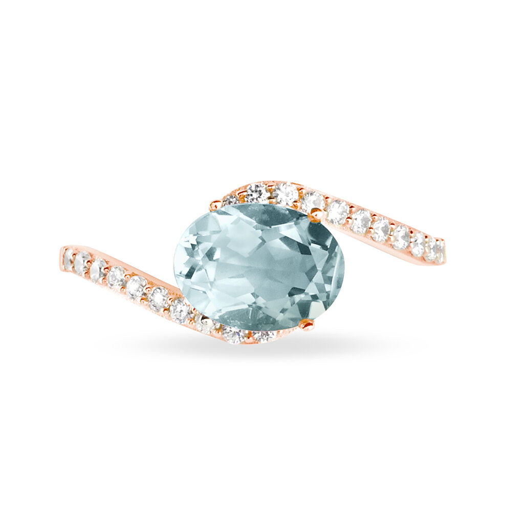 Bague Loriane Or Rose Aigue Marine Et Diamant