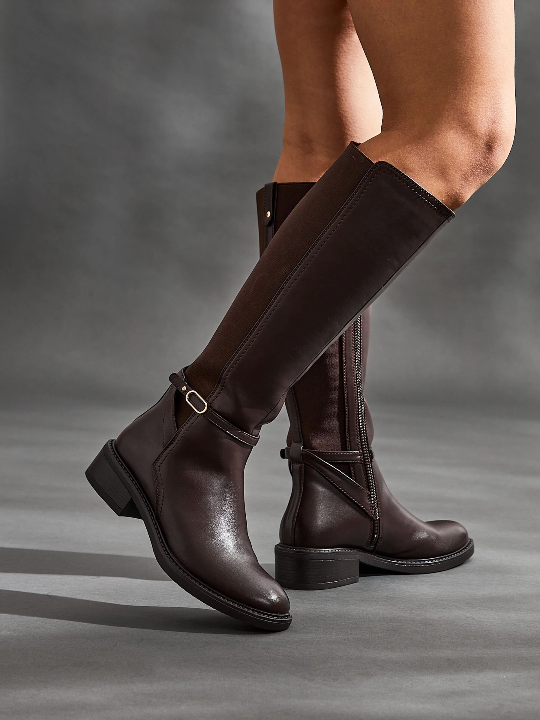 Bruin - Linzi Power High Leg Boots With Stretch Side Panel and Buckle Detail