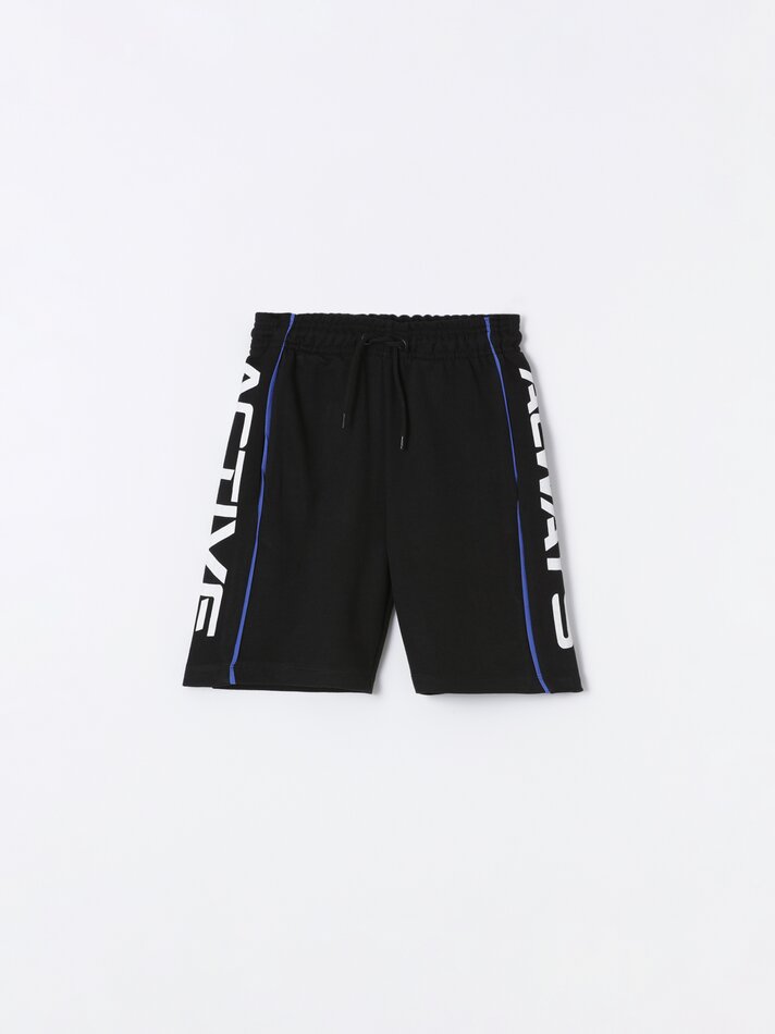Bermuda jogger com listras laterais - Preta