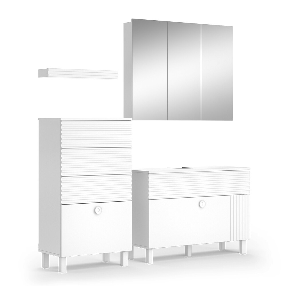 Vicco Badmöbel-Set Sola Weiß matt, moderne Serie, Badezimmer, dekorative Front Waschtischunterschrank Spiegelschrank Midischrank