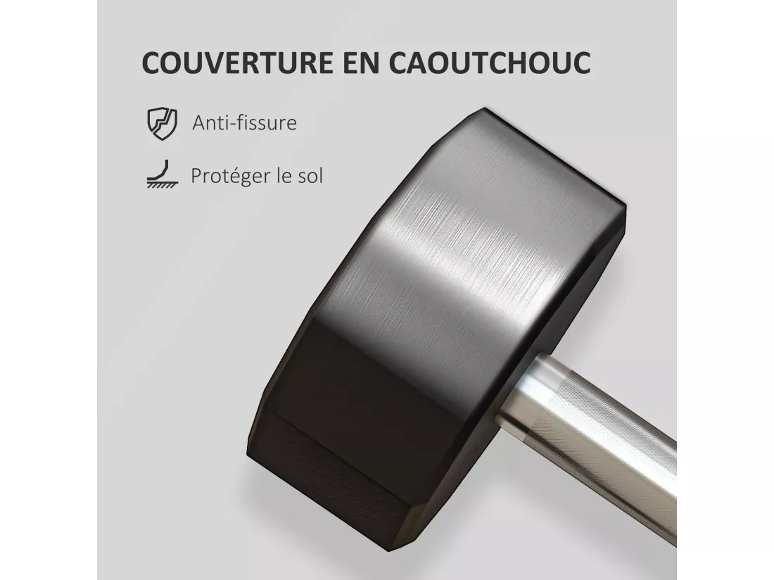Haltère courte dodécagonale 15 Kg - poignée antidérapante - métal caoutchouc noir