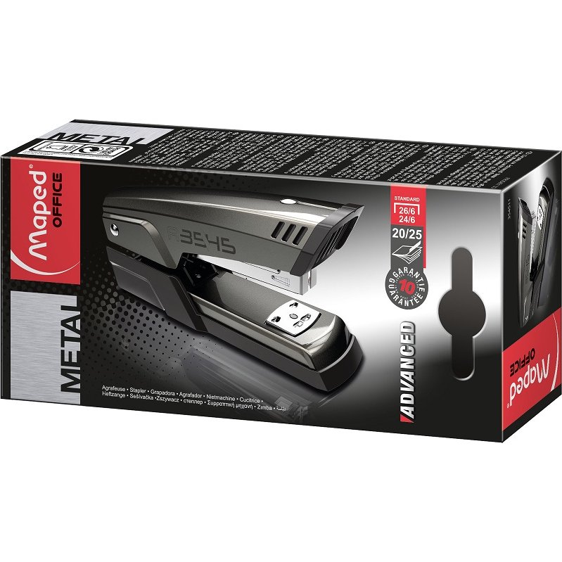 Agrafeuse maped advanced métal a3545 70x42x154mm half strip 25 feuilles agrafes 24/6 et 26/6 coloris gris foncé