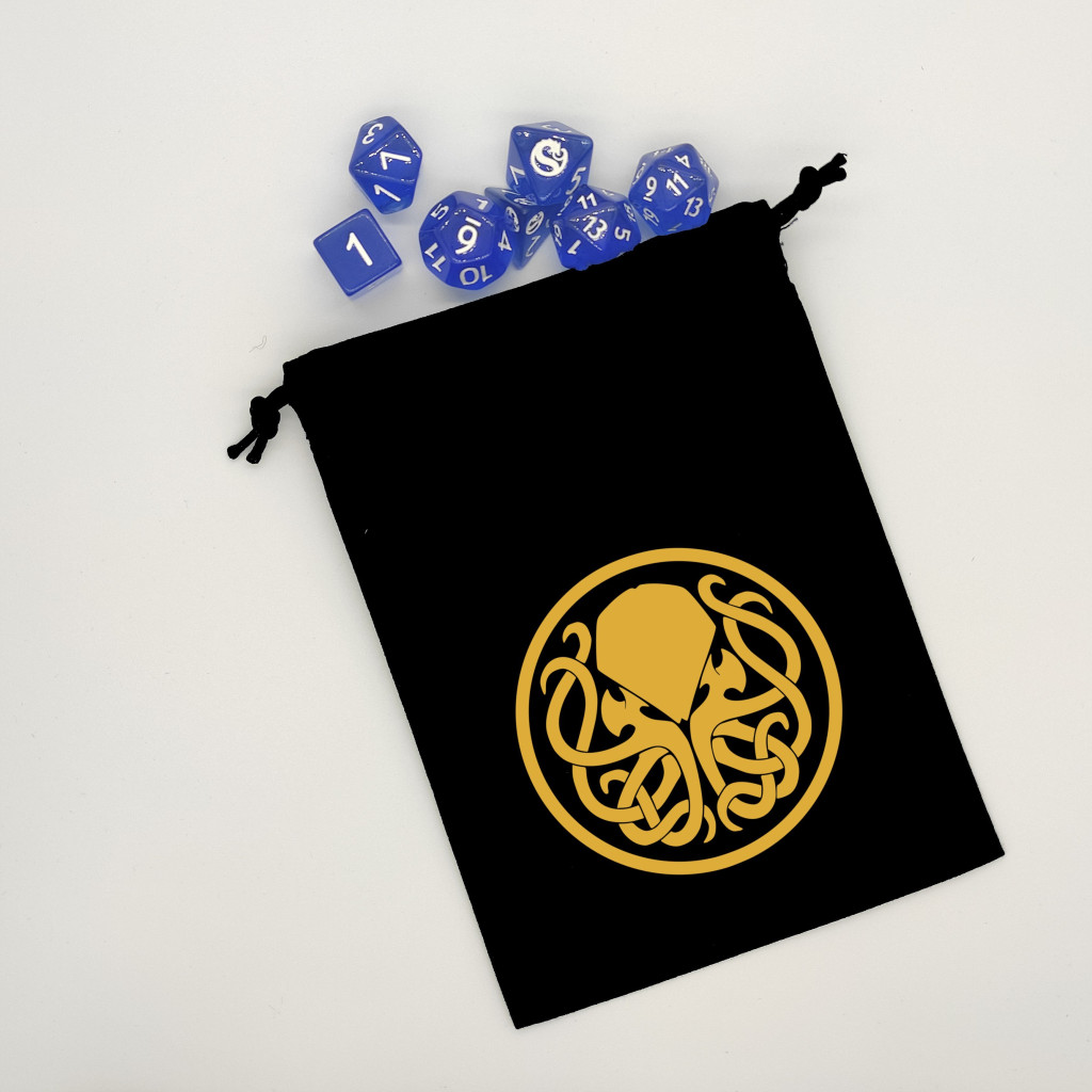 Bourse à dés noire - motif pieuvre Cthulhu doré
