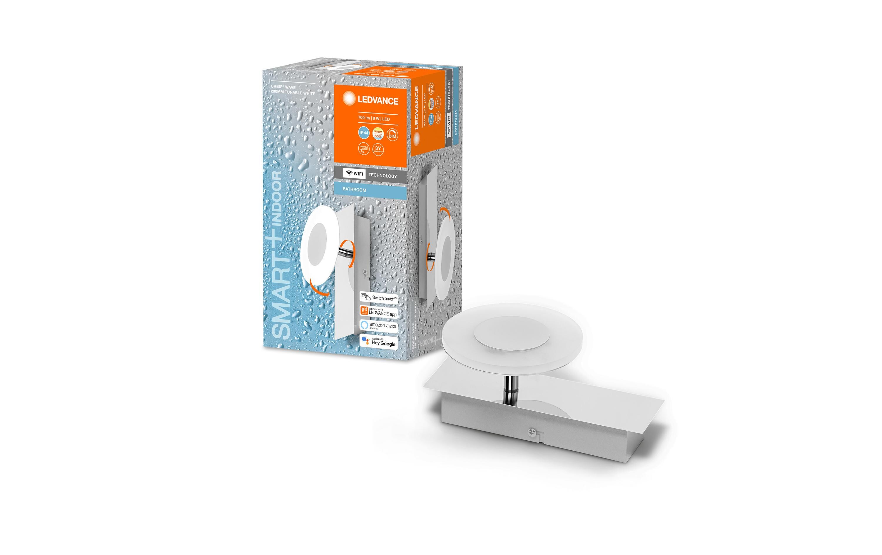 Badezimmerleuchte SMART+ Orbis Wave, Chrome, 8W, 20 cmDekorative Badezimmerleuchte mit WLAN-Technologie