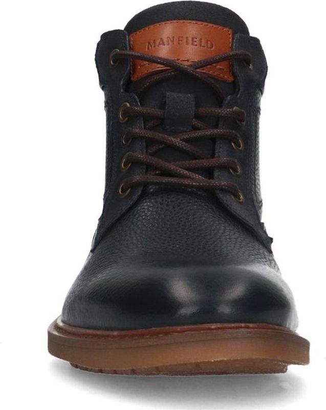 Manfield - Heren - Donkerblauwe leren veterboots