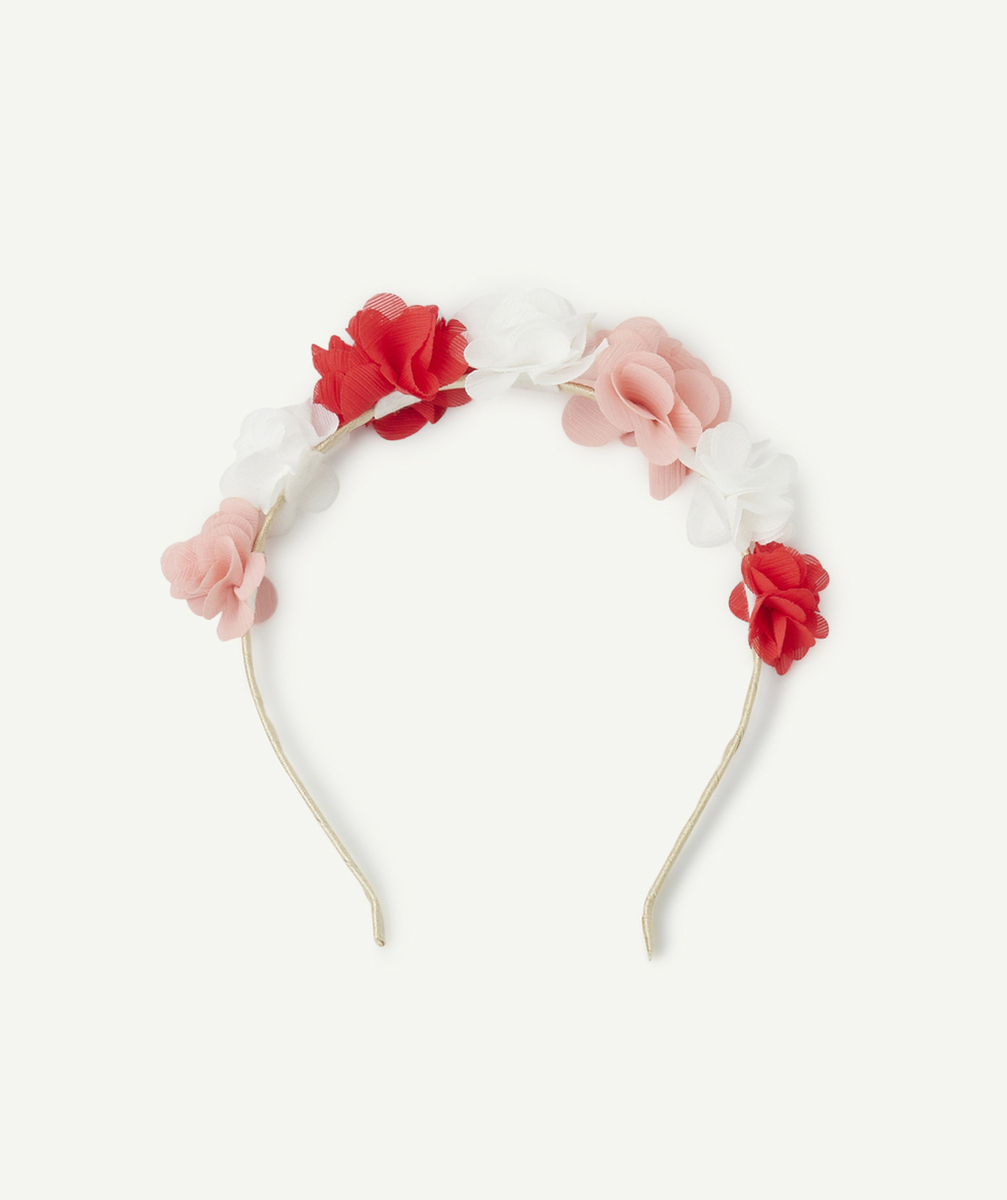 serre-tête fille avec fleurs rose blanc et rouge