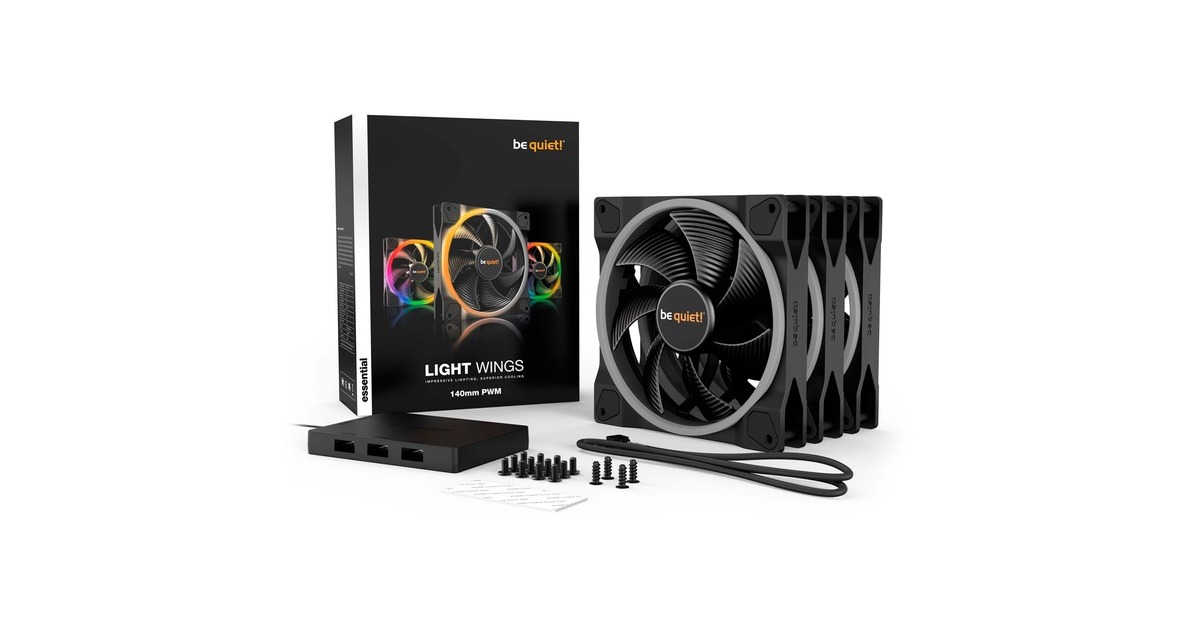 be quiet!Light Wings PWM RGB case fans  (Zwart, 3 stuks, 140 x 140 x 25 mm)