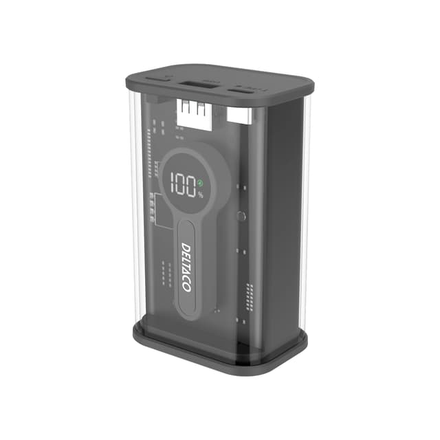 Deltaco Transparent powerbank med hurtig opladning 10.000 mAh