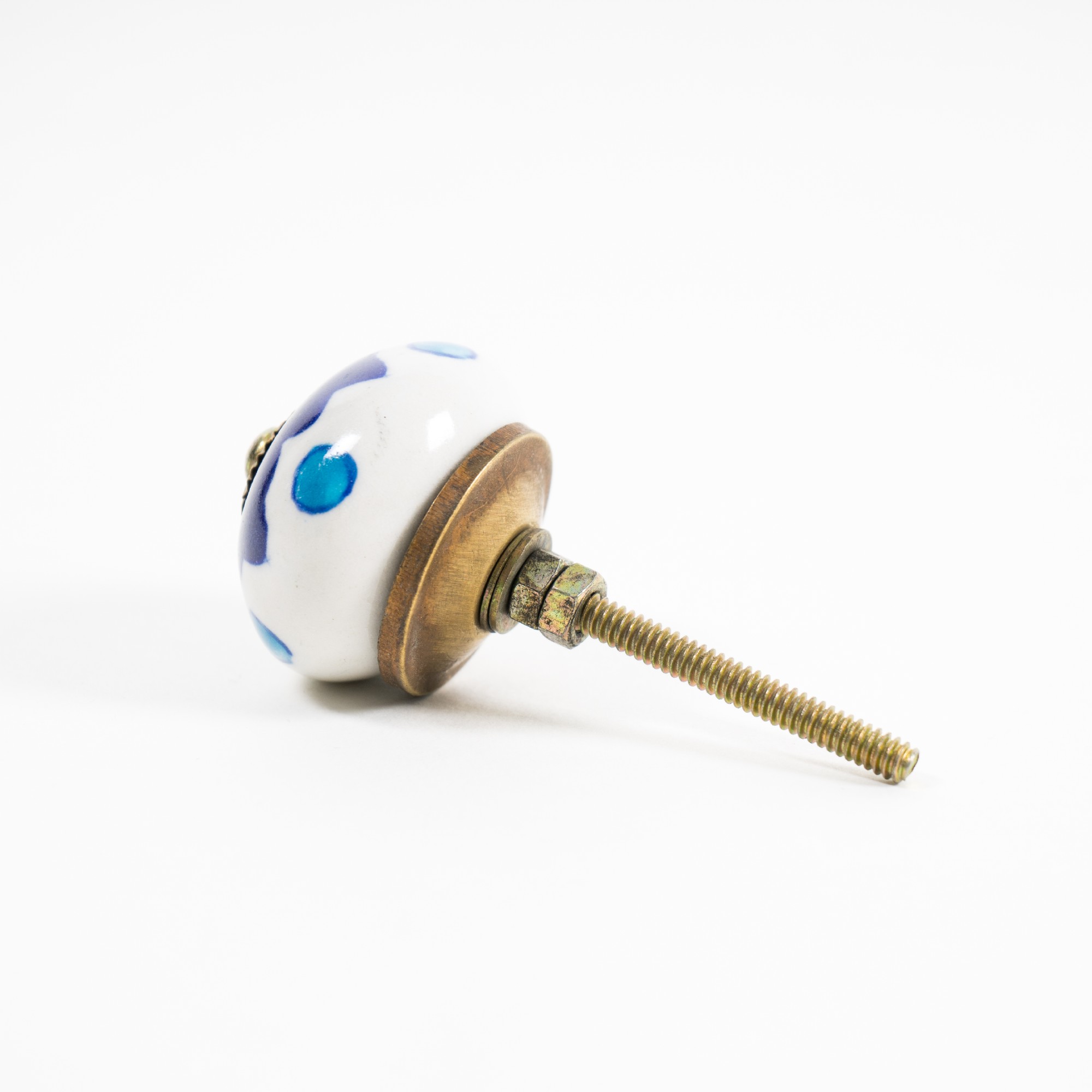 Keramik Möbelknopf, handglasiert, weiß/blau, Ø 3,7 cm günstig bestellen