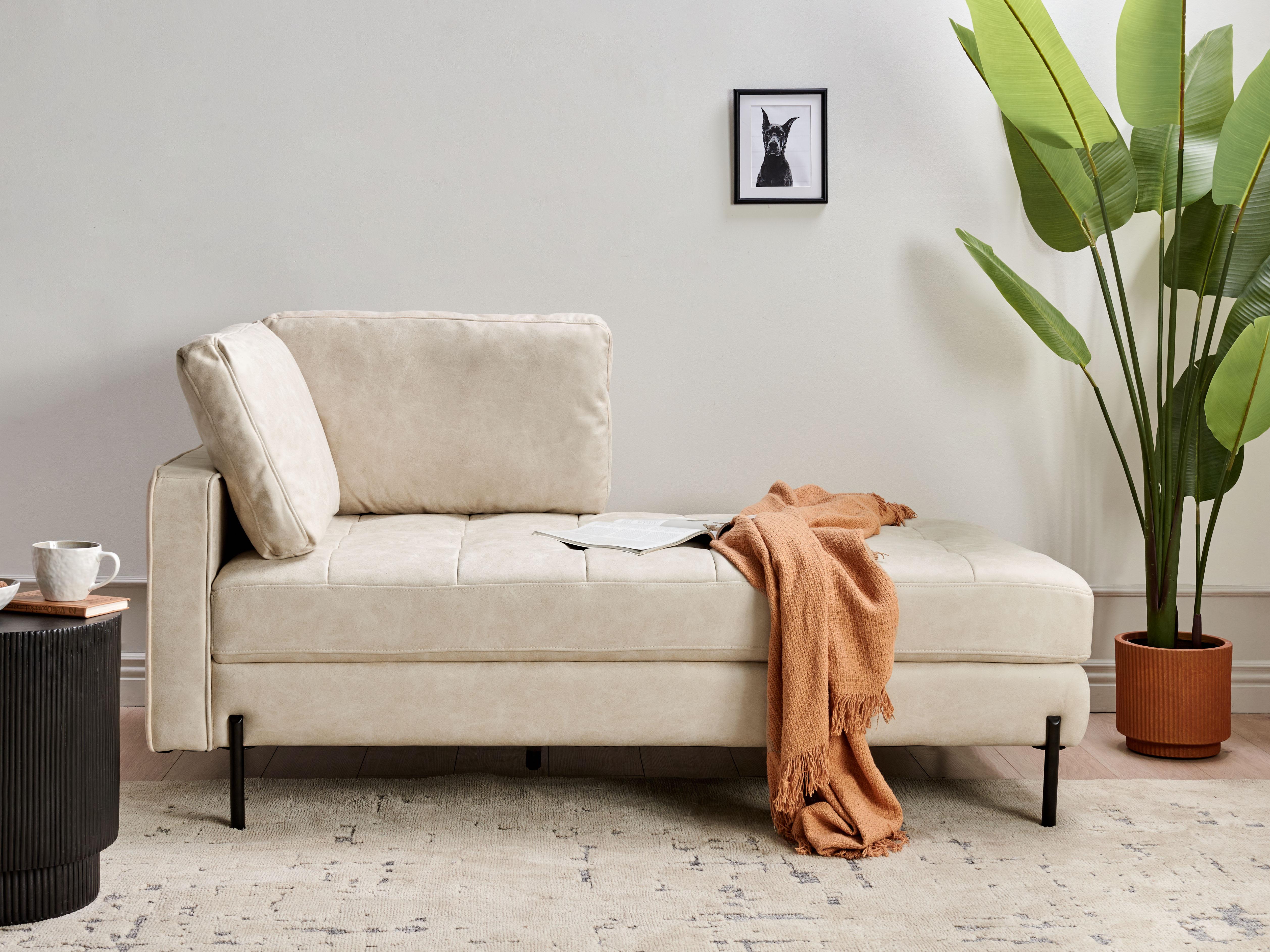 Linkszijdige chaise longue REBAIS Kunstleer Lichtbeige