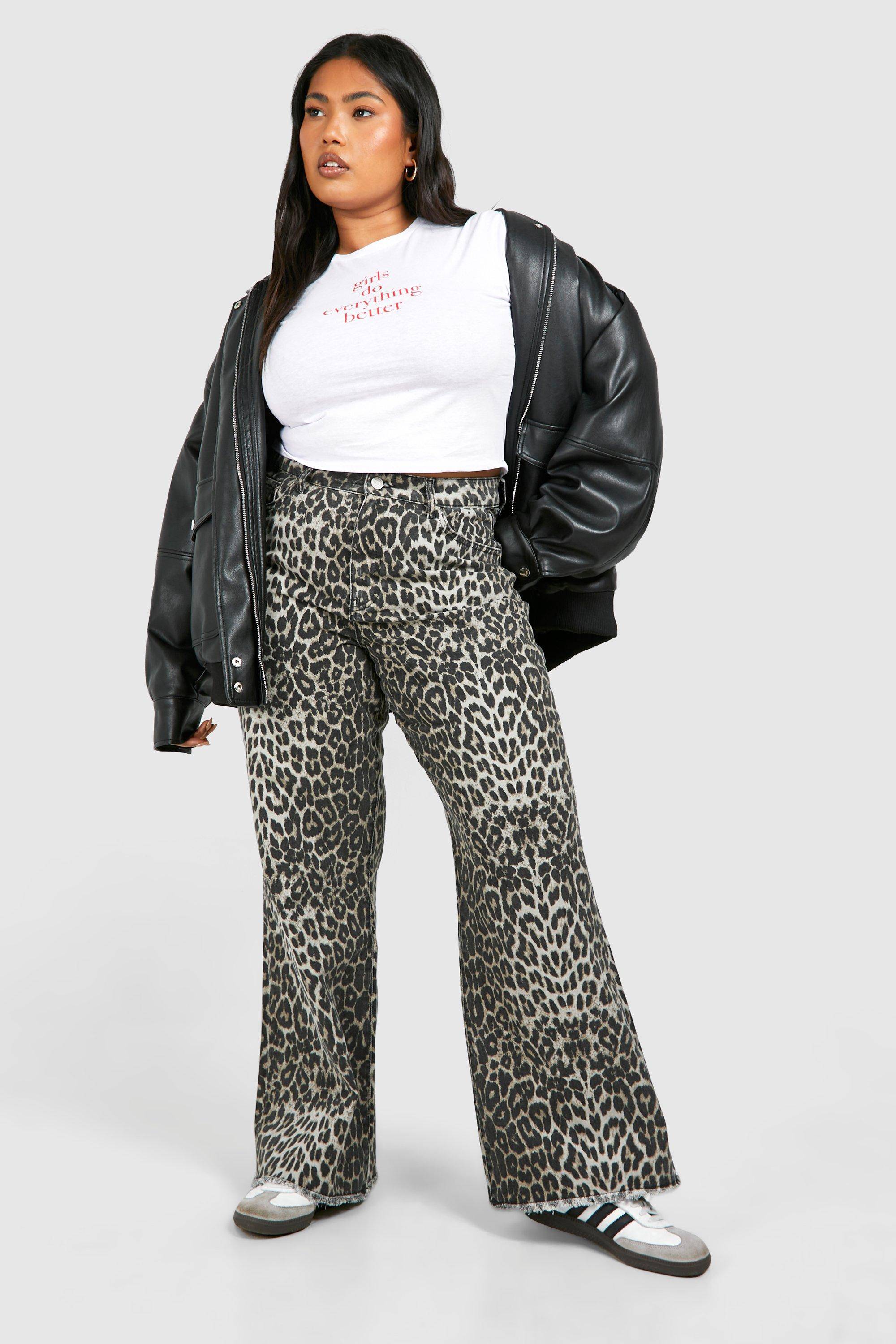 boohoo Plus Leopard Jean à Jambe Droite