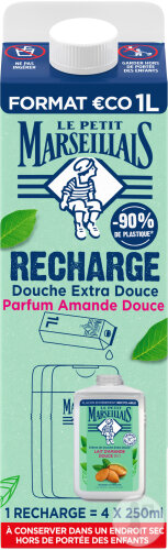 Le Petit Marseillais Douche Crème Extra-Doux Lait D'Amande Douce Éco-Recharge 1l