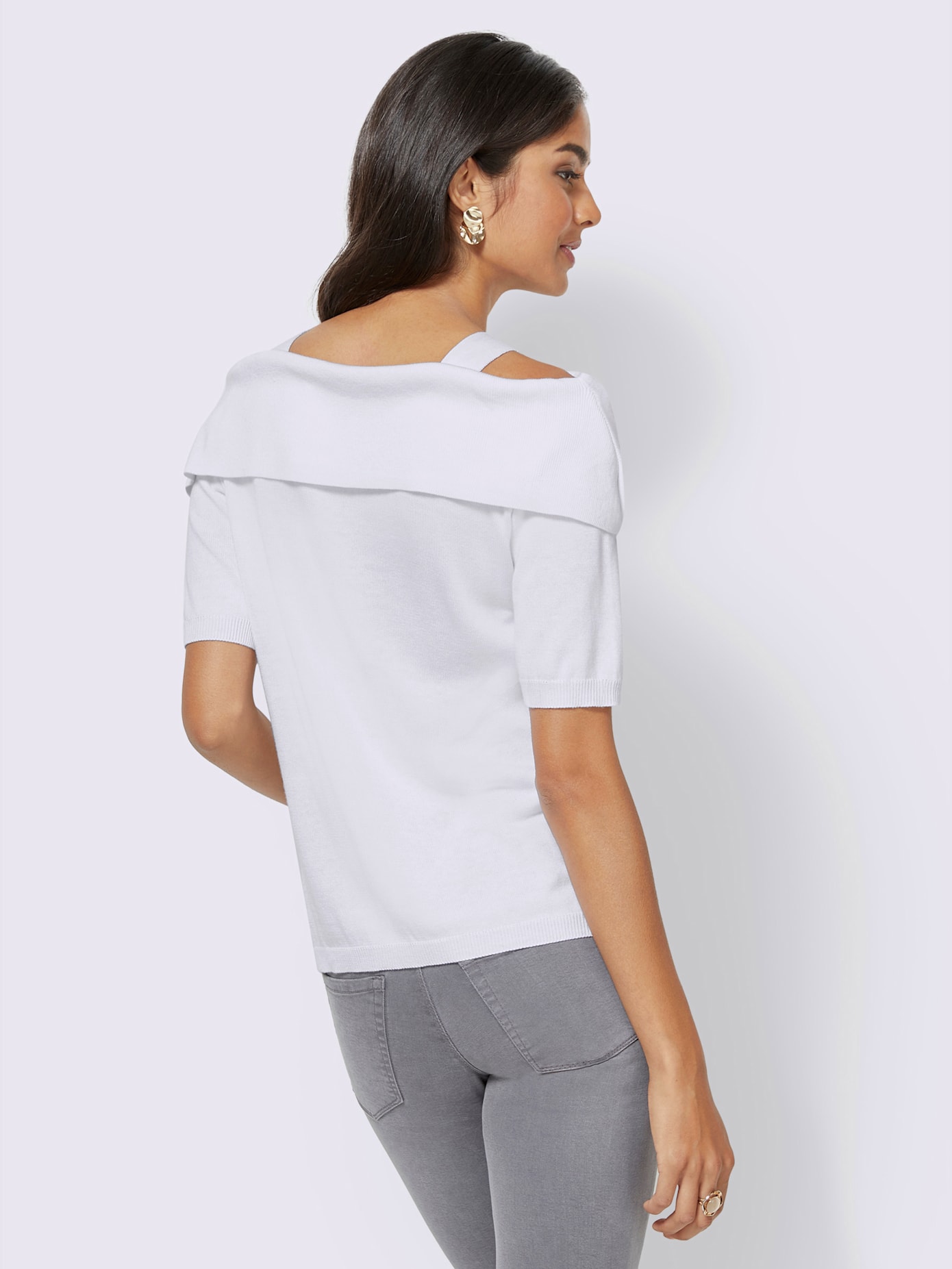 Pull en tricot jersey encolure carmen avec bretelles