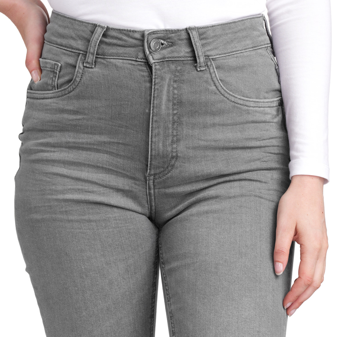 Jonas Nielsen Damen Skinny Jeans mit Used-Waschung hellgrau