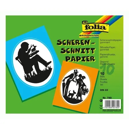 Folia Scherenschnittpapier schwarz, einseitig gummiert, DIN A5, 10 Blatt