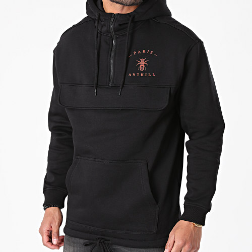 Sweat Outdoor Col Zippé Back Logo Noir Rouge