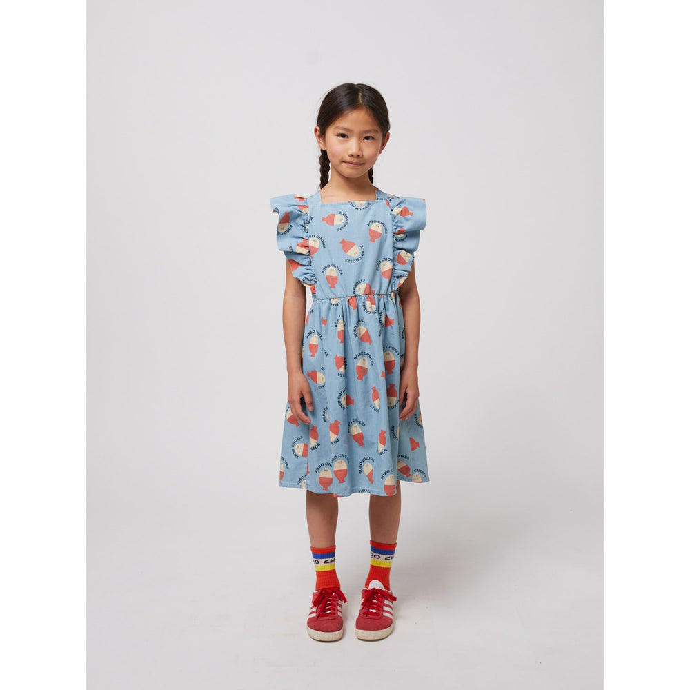 Køb Bobo Choses Lys Blue Morning Egg All Over Ruffle Kjole