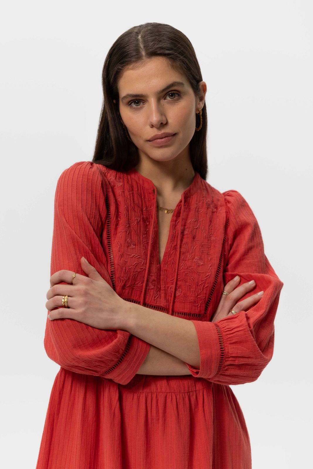 Rode maxi boho jurk met embroidery