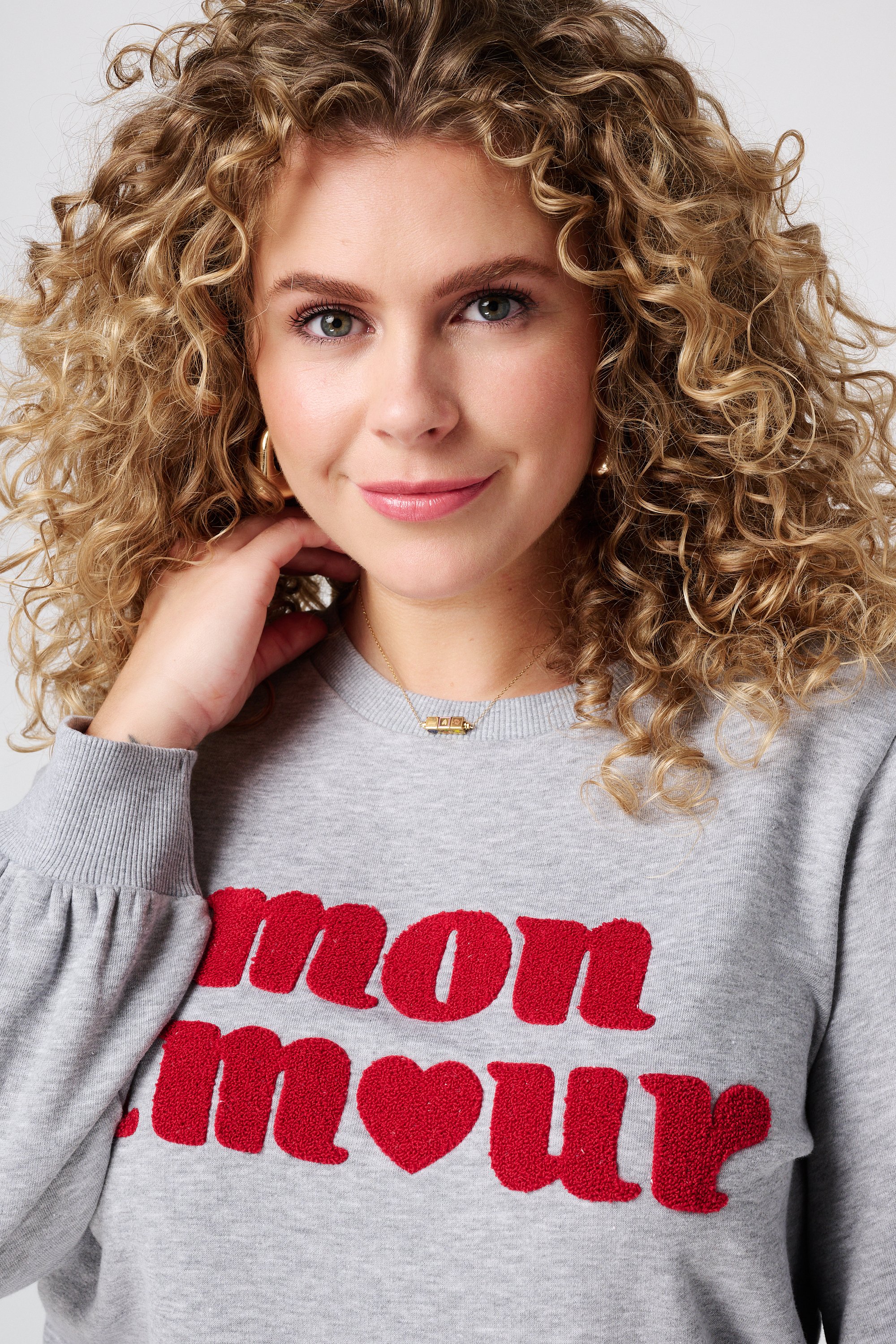 Sweater met tekst light grey melange