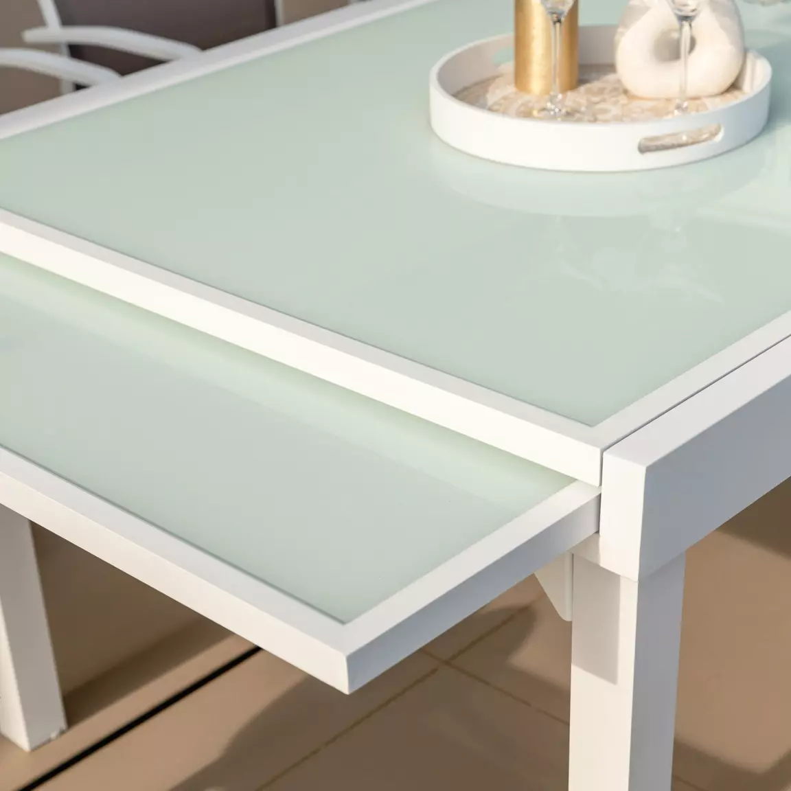 Table de jardin extensible en verre 12 places (200/320 x 100 cm) Murano Blanc