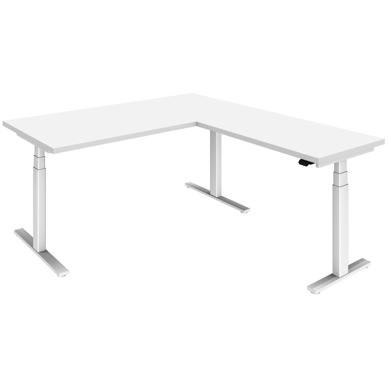 Elektrisch höhenverstellbarer Eckschreibtisch LINUS+, Gestellfarbe weiss, 160 x 180 cm, weiss