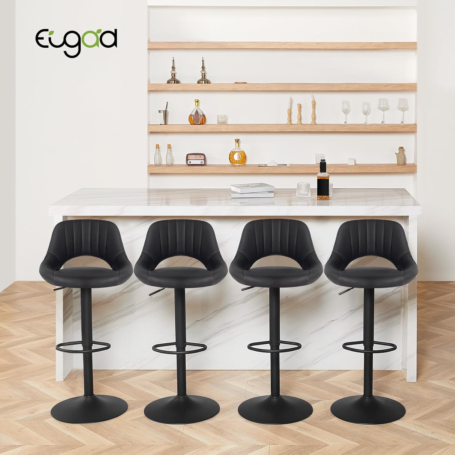 EUGAD 2X Barhocker Designer Hocker Tresenhocker Bistrohocker 360° drehbar stufenlos höhenverstellbar mit Rückenlehne aus Kunstleder und Stahl Anthrazit, 0666BY-2