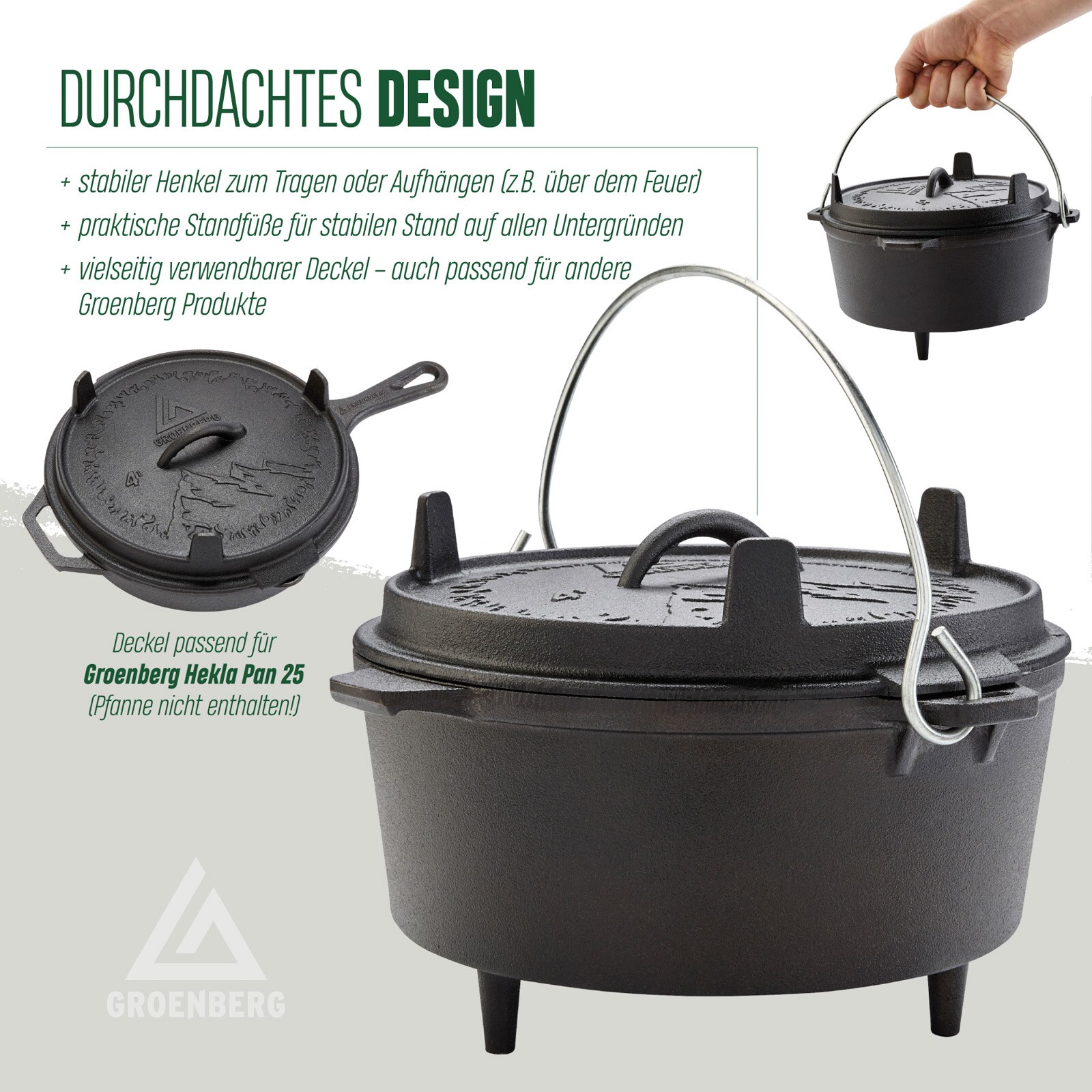 GROENBERG Feuertopf Askja Pot 4 L Koch Topf Dutch Oven Camping Outdoor Gusseisen