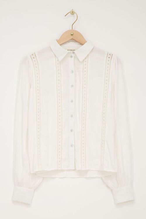 Witte crinkle blouse met tapes