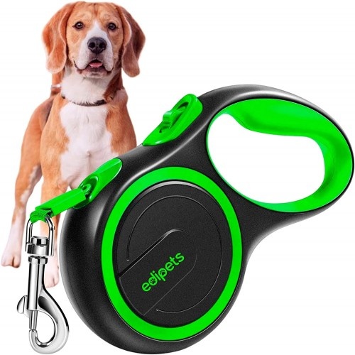 Guia extensível ajustável Edipets com sistema de freio, verde e preta, para cães.