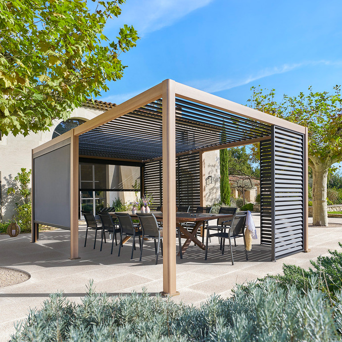 Pergola bioclimatique électrique EVORA Effet bois Honey