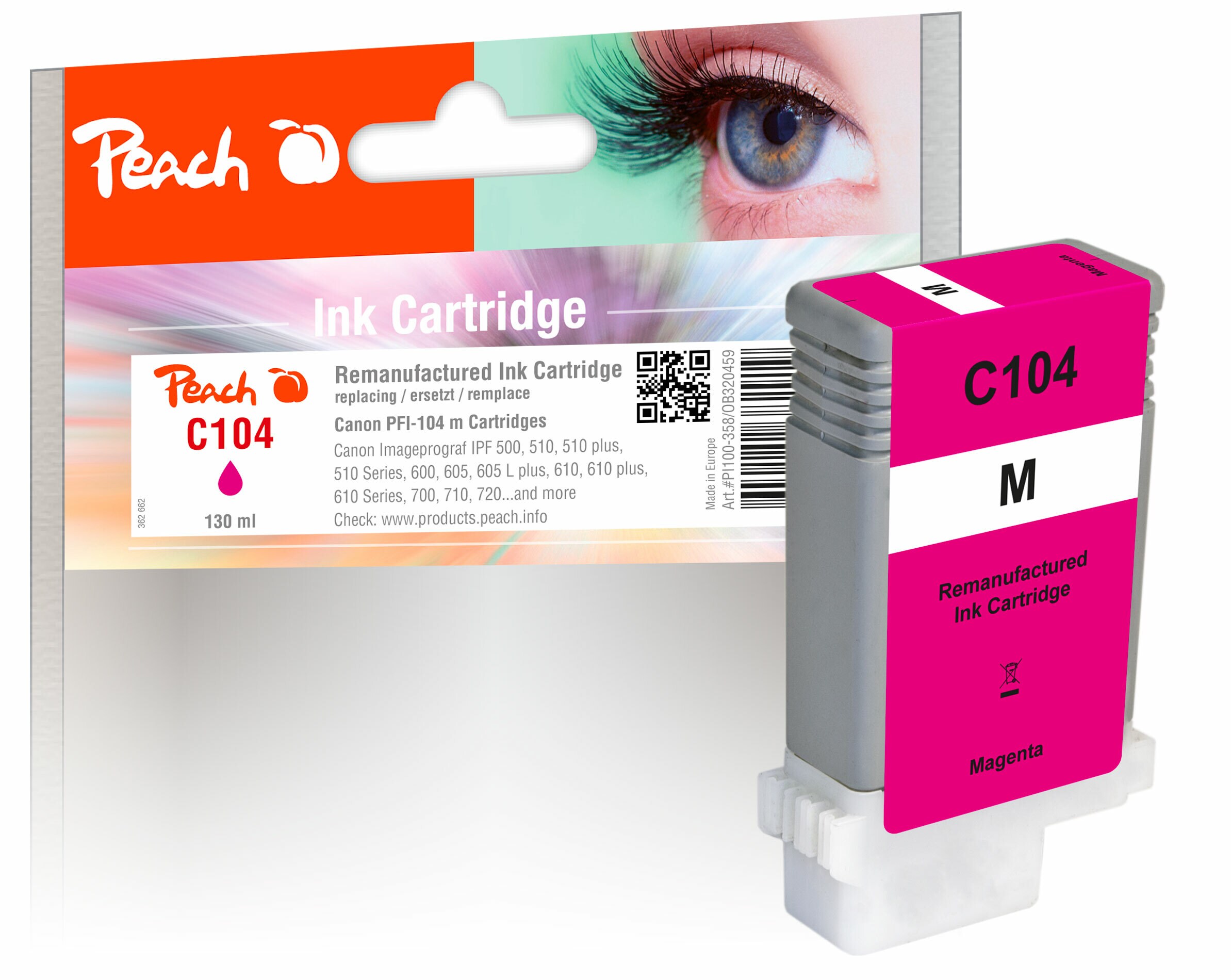 Peach C104 M XL-Druckerpatrone ma ersetzt Canon PFI-104M, 3631B001 für z.B. Canon Imageprograf IPF 650, Canon Imageprograf IPF 655 (wiederaufbereitet)