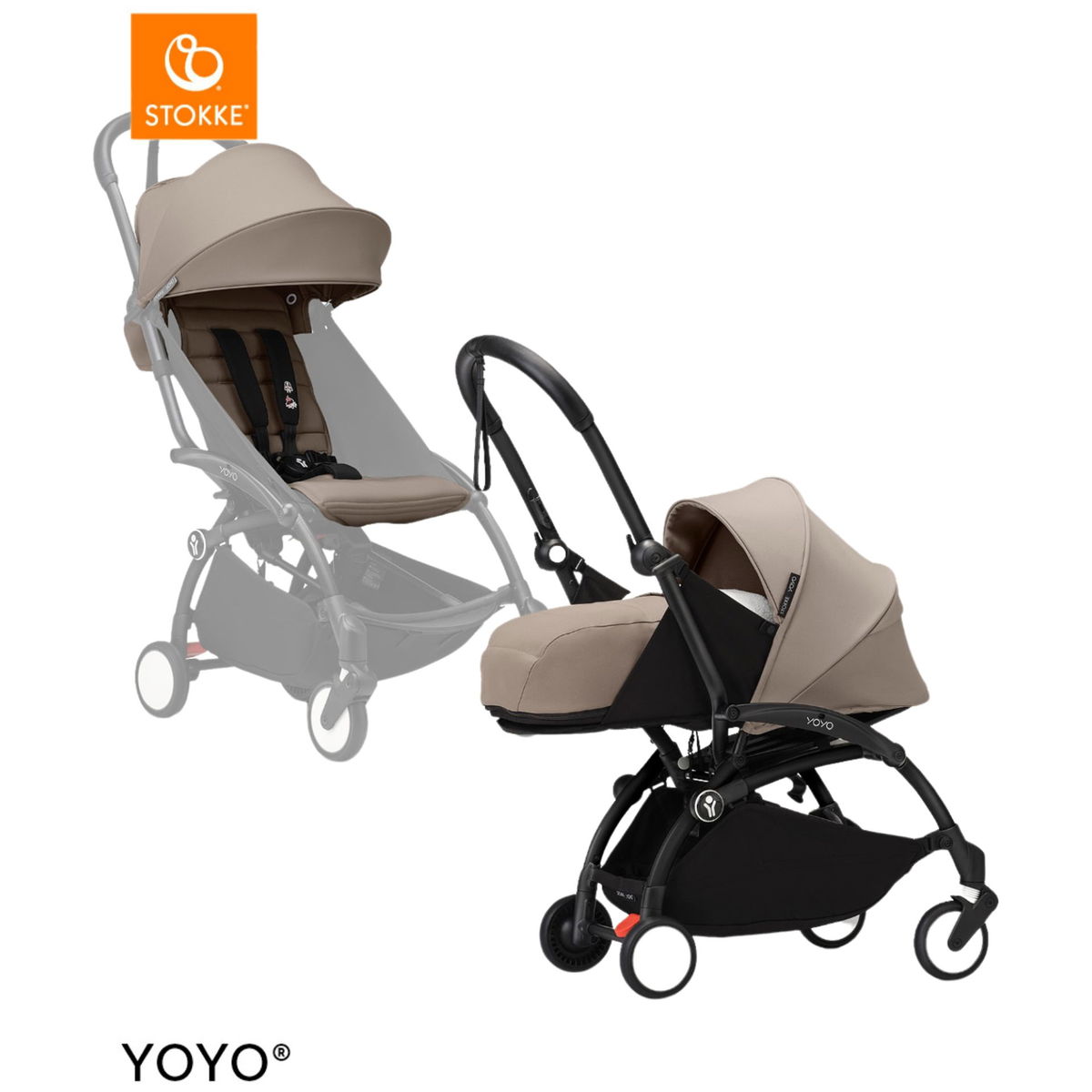 STOKKESTOKKE   YOYO³ 0+ black mit 6+ Textilset taupe