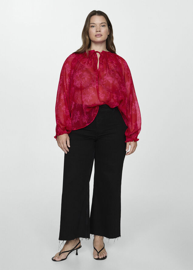 MANGO Semitransparent floral print blouse Red