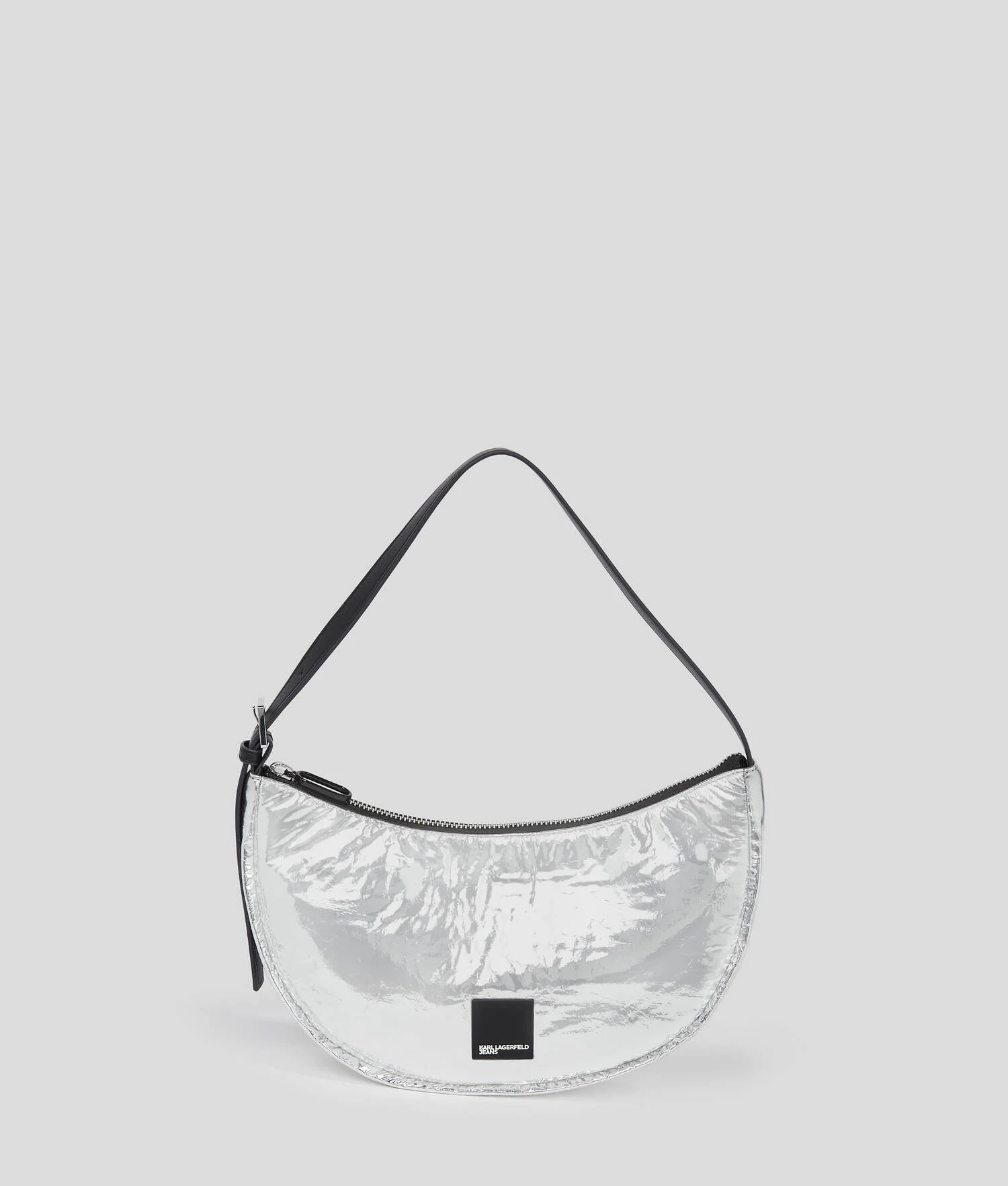 SAC DEMI-LUNE PORTÉ ÉPAULE KLJ MÉTALLISÉ AVEC LOGO ENCADRÉ - Argent