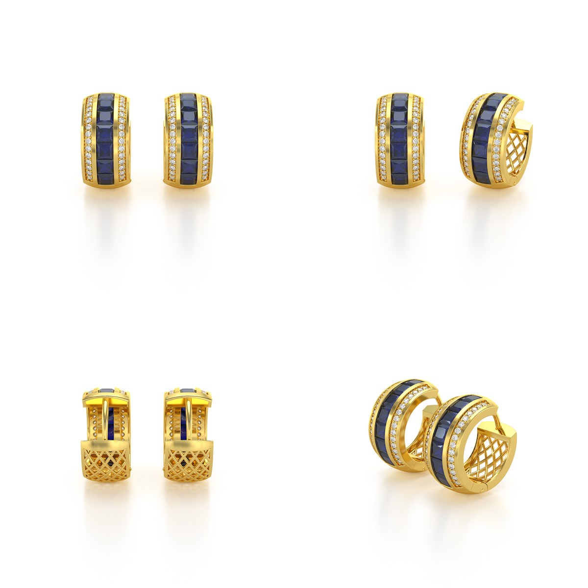 Boucles d'oreilles ADEN Or 585 Jaune Saphir et Diamants 7.35grs