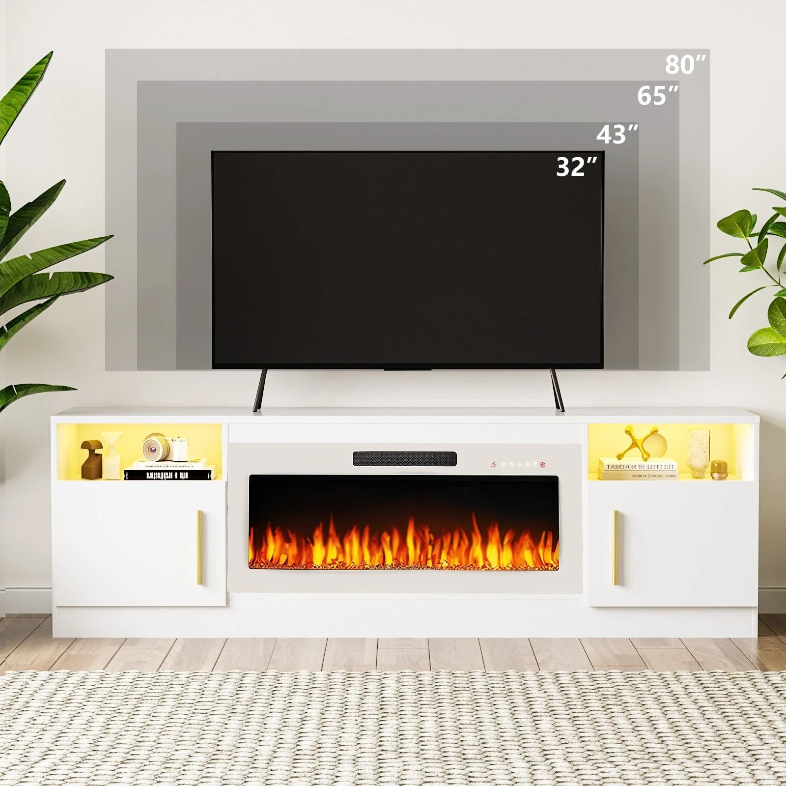 Bossin 70 Fireplace TV Stand with 36 Electric Fireplace, TV Stand for TVs Up to 80, 16 Colors LED Lights/Entertainment Center