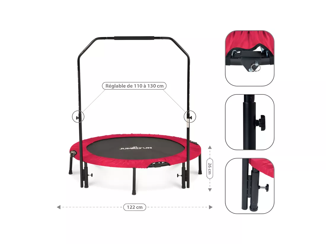 Mini Trampoline Fitness Jump4fun Pliable Double-Bar - Ø122cm