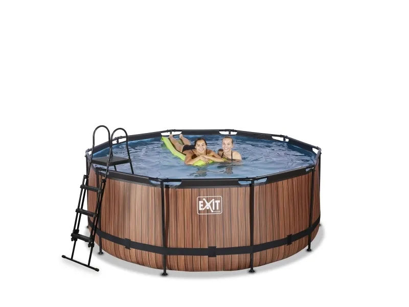 EXIT Wood pool ø360x122cm med filterpumpe - brun 10126 L