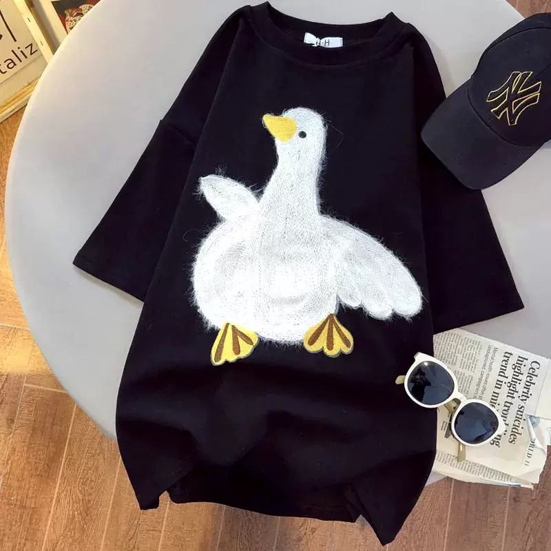Fluffush - Koppels bijpassende korte mouwen ronde hals eend geborduurd T-shirt